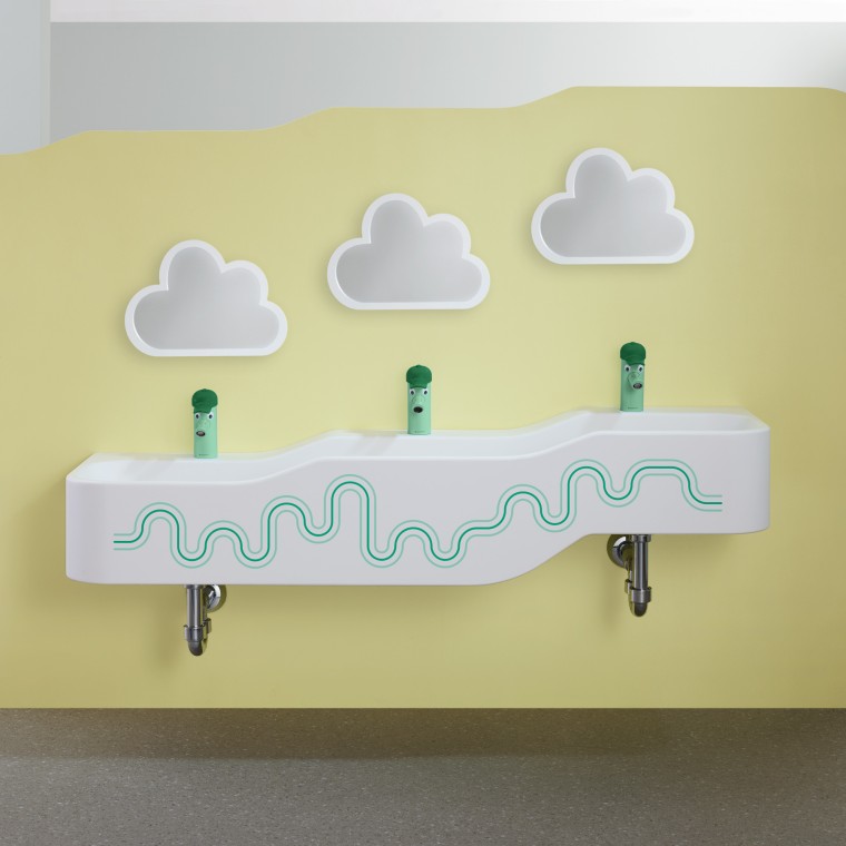 Geberit Bambini játék- és mosakodótér sötétzöld és világoszöld színben Geberit Bambini játék- és mosakodótér sötétzöld és világoszöld színben