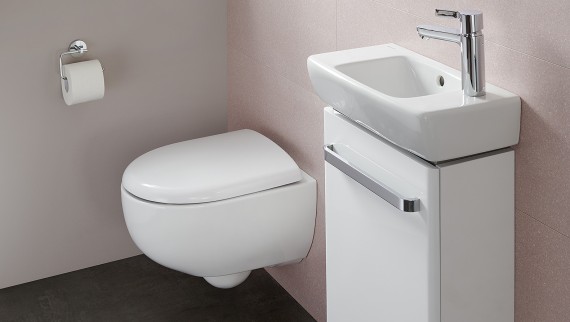 Fürdőszoba Selnova Compact mosdókagylóval és fali WC-vel