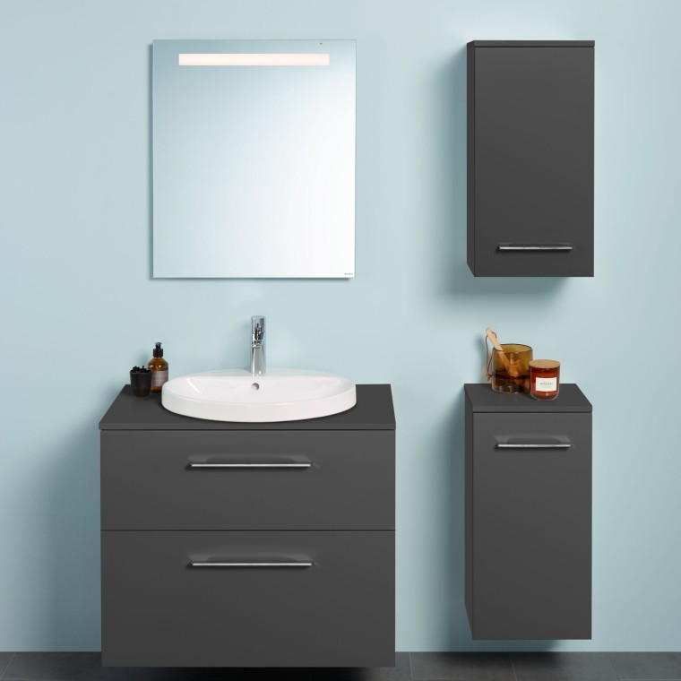 Geberit Selnova Square alsó szekrény oldalsó kiegészítő szekrényekkel, Option Basic Square tükörrel Geberit Selnova Square alsó szekrény oldalsó kiegészítő szekrényekkel, Option Basic Square tükörrel