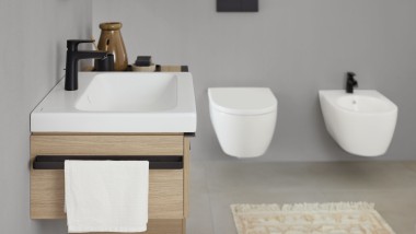 Geberit iCon fürdőszobai termékcsalád matt fehér színben (© Geberit)