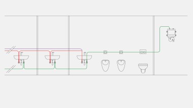 Ivóvízvezeték-rendszer vízmennyiség-szabályozással higiéniai öblítőberendezés esetén