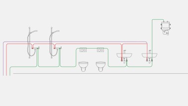 Ivóvízvezeték-rendszer intervallumszabályozással higiéniai öblítőberendezés esetén