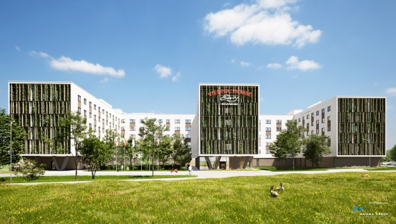 Európa legnagyobb fa–hibrid szerkezetű szállodája Bécs-Schwechatban épült fel (© BKK3 Architektur)