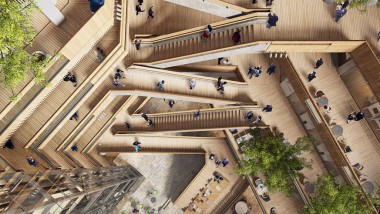 Az új székház magját az átrium, vagyis egy belső udvar alkotja, amely körül lépcsők és liftek vezetnek a felsőbb emeletekre (©Foster&Partners)