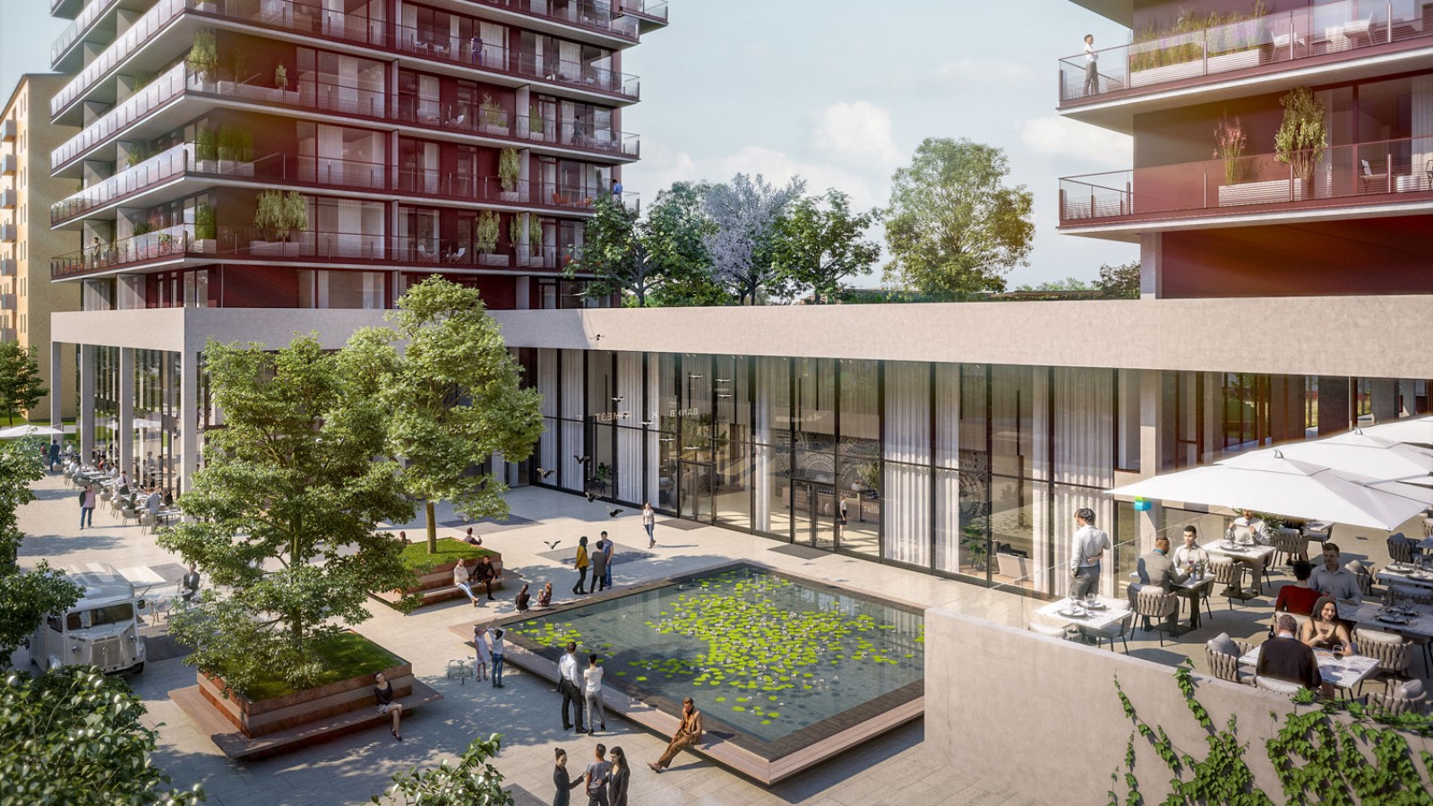 A földszinten a három torony összekapcsolódik egymással. (© Soravia) A földszinten a három torony összekapcsolódik egymással. (© Soravia)