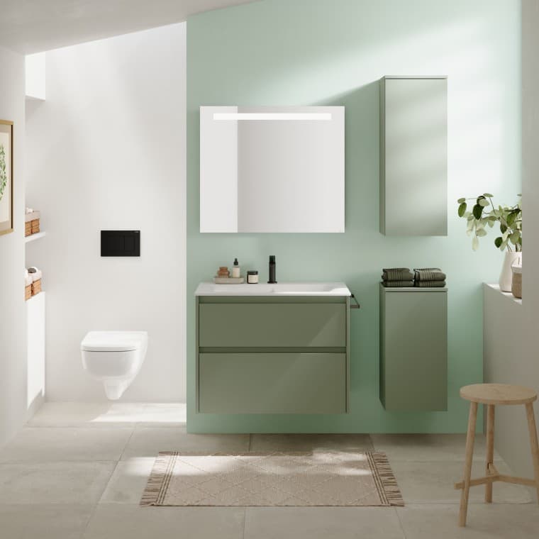 Geberit Selnova Square fürdőszoba WC-vel, bidével, mosdóval és fürdőszobabútorokkal Geberit Selnova Square fürdőszoba WC-vel, bidével, mosdóval és fürdőszobabútorokkal