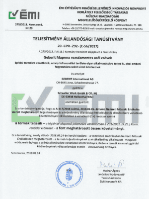 Geberit Mapress rozsdamentes acélcső - Tűzivíz - Teljesítményállandóság 2021, Schoeller Wek GmbH Geberit Mapress rozsdamentes acélcső - Tűzivíz - Teljesítményállandóság 2021, Schoeller Wek GmbH