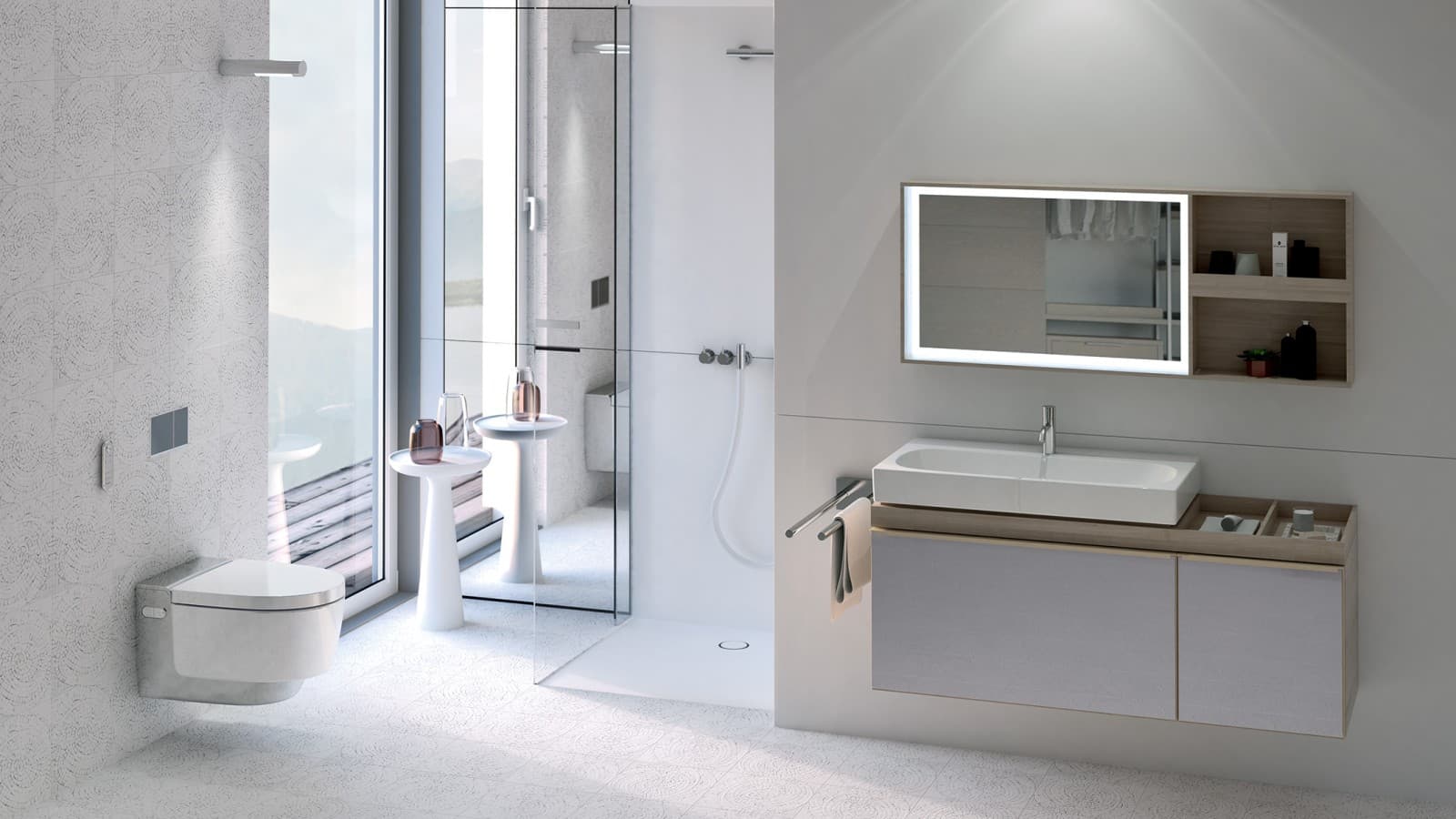 Fürdőszoba AquaClean Mera higiéniai berendezéssel, króm Fürdőszoba AquaClean Mera higiéniai berendezéssel, króm