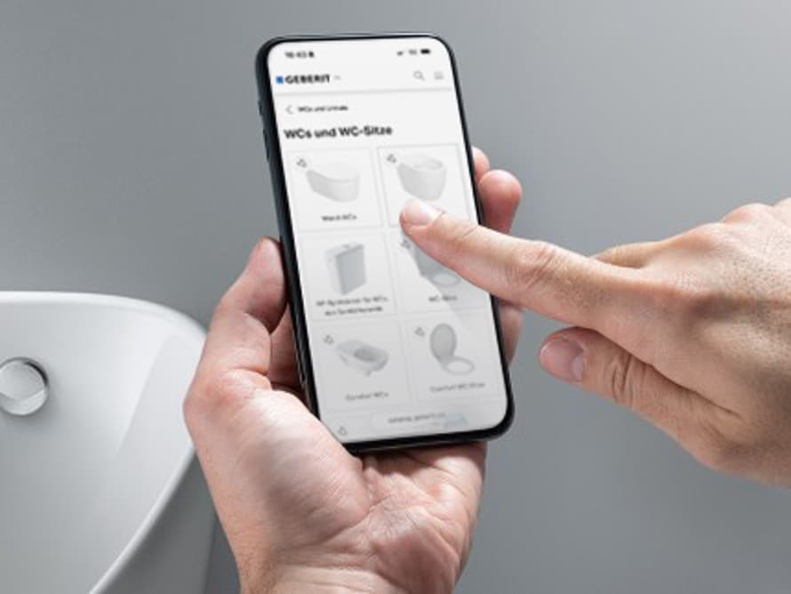 Képernyőkép a Geberit termékkatalógusról Képernyőkép a Geberit termékkatalógusról