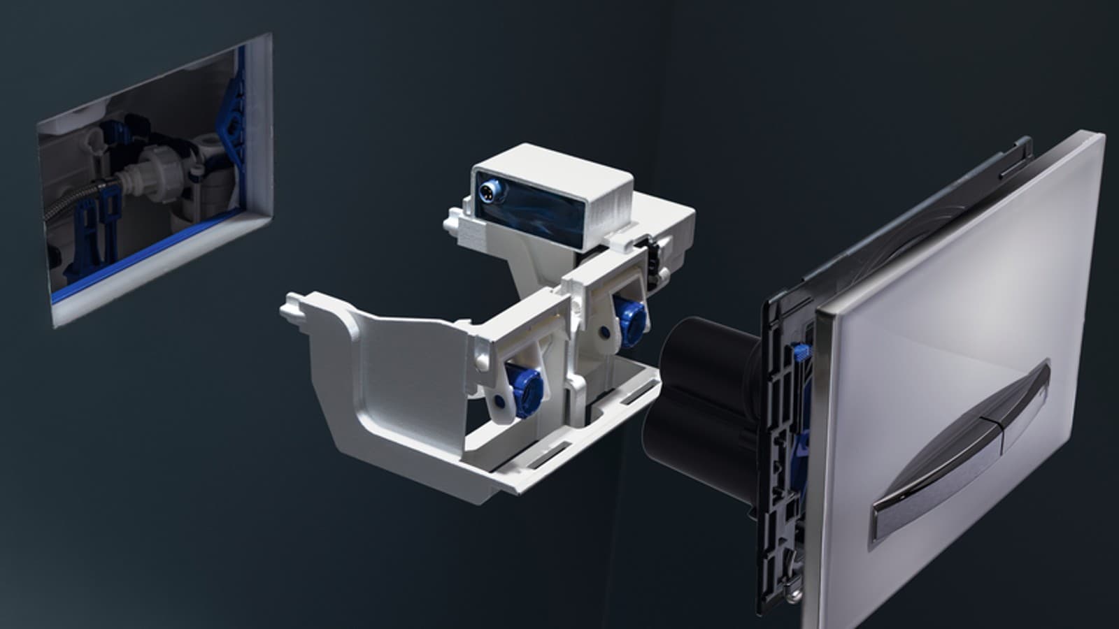 A Geberit közbenső higiéniai öblítőmodul bármely 12 cm-es Sigma falba rejtett öblítőtartályba egyszerűen beszerelhető A Geberit közbenső higiéniai öblítőmodul bármely 12 cm-es Sigma falba rejtett öblítőtartályba egyszerűen beszerelhető