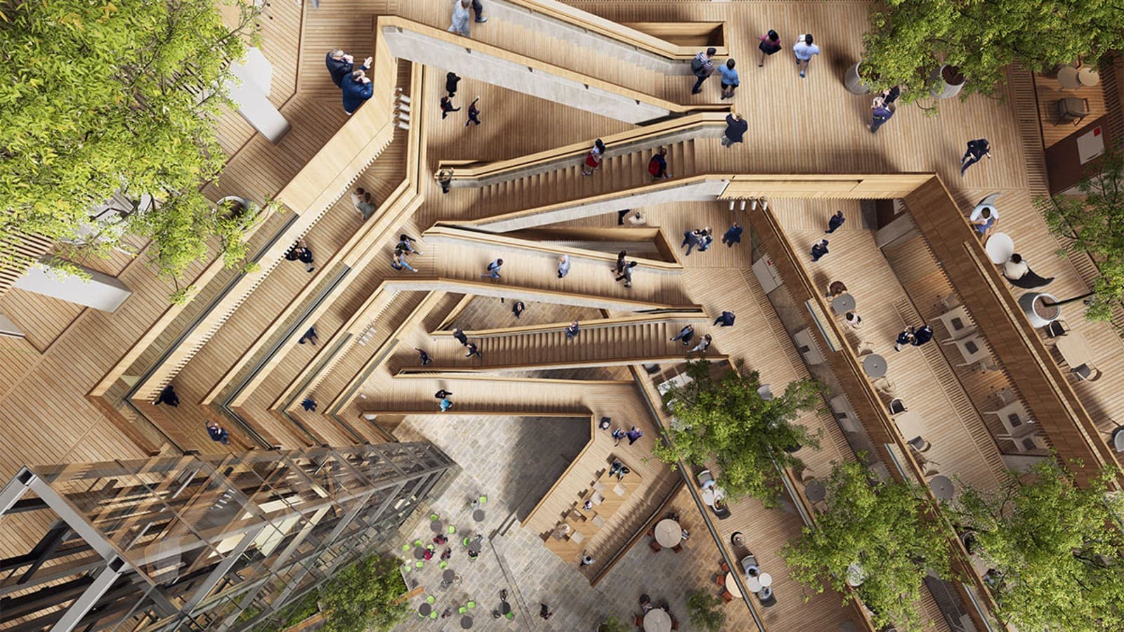 Az új székház magját az átrium, vagyis egy belső udvar alkotja, amely körül lépcsők és liftek vezetnek a felsőbb emeletekre (©Foster&Partners) Az új székház magját az átrium, vagyis egy belső udvar alkotja, amely körül lépcsők és liftek vezetnek a felsőbb emeletekre (©Foster&Partners)