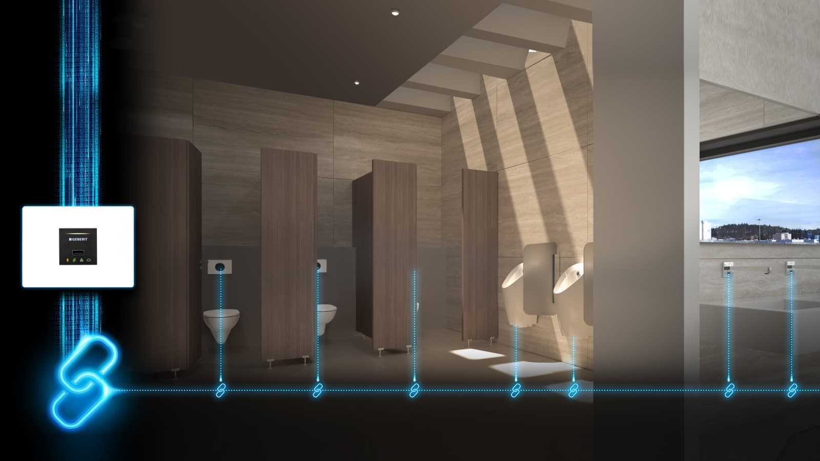 Szaniterszoba hálózatba kapcsolása nyilvános helyiségben Szaniterszoba hálózatba kapcsolása nyilvános helyiségben