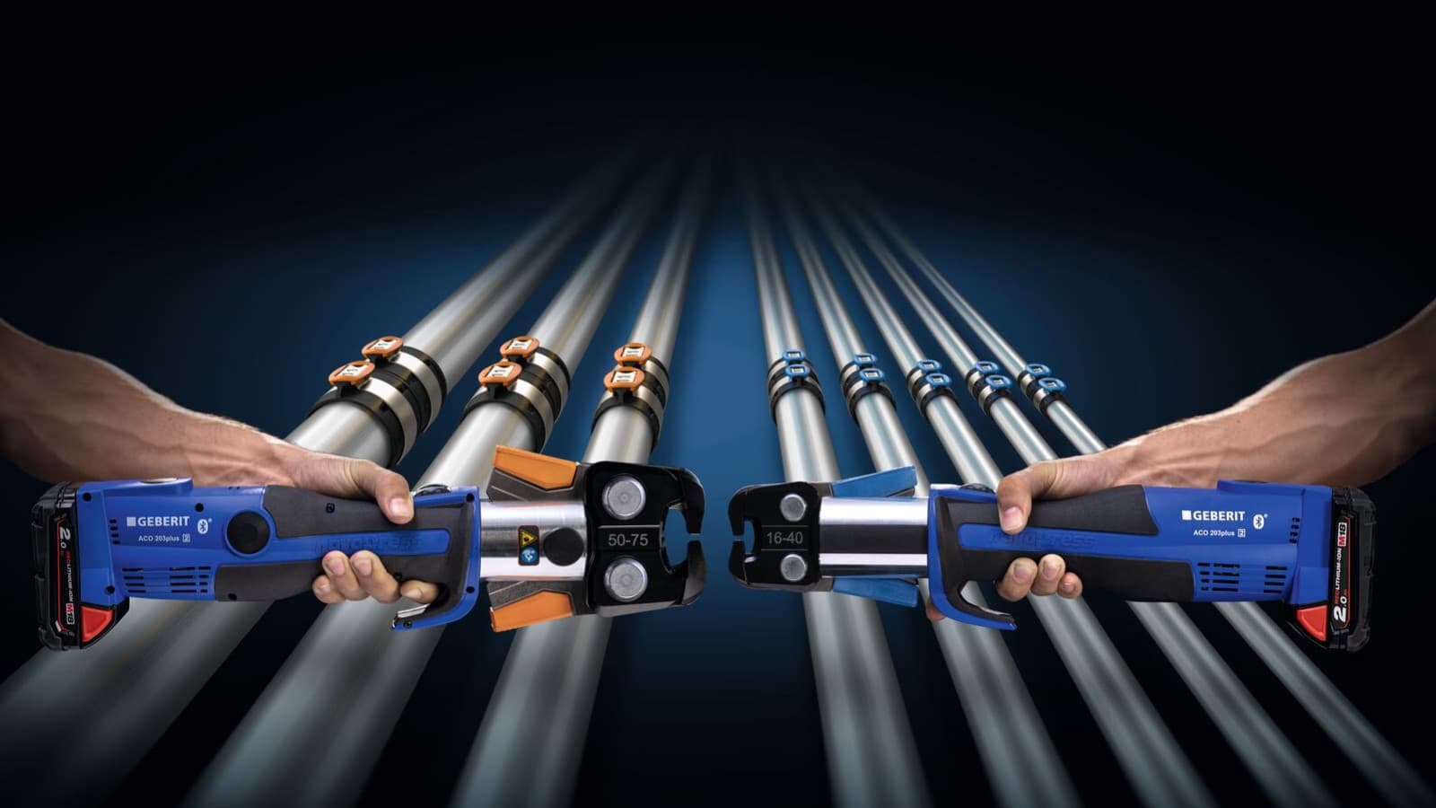 A Geberit FlowFit szereléséhez minden méret esetén mindössze két préspofa szükséges. A Geberit FlowFit szereléséhez minden méret esetén mindössze két préspofa szükséges.